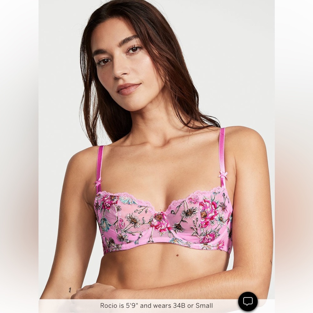 Victoria Secret Wicked Unlined Floral Embroidery Balconette Bra - New with Tags